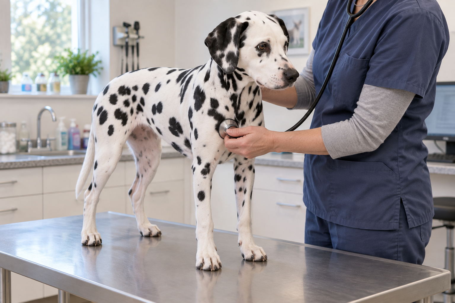 Veterinárna kontrola mladého dalmatínca pri zmene správania počas dospievania